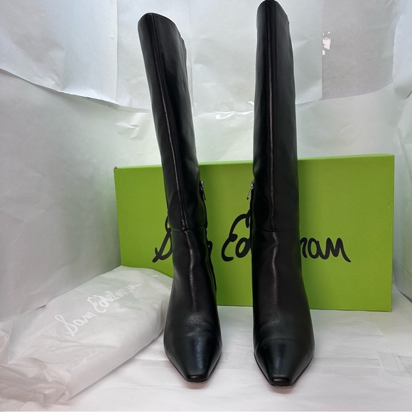 Sam Edelman Sylvia Boot in Black leather knee high heeled pointed toe - Picture 3 of 10